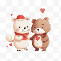 孩子和野生动物图片_可爱的熊和兔子恋爱情人节插画
