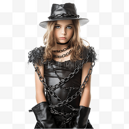 时尚中黑图片_穿着女巫服装的万圣节女孩被锁在