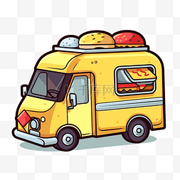 卡通食品卡车与三明治卡通插图图