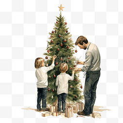 父亲的背影图片_父亲和儿子一起装饰圣诞树