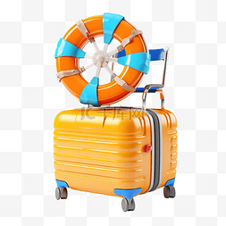 夏季旅行与手提箱伞救生圈沙滩椅