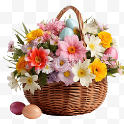 复活节彩蛋水彩图片_柳条篮，配有色彩缤纷的复活节彩