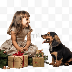 女孩与小狗玩耍图片_一个小女孩正在和她的朋友一起笑