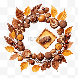 馅饼包子图片_传统秋季甜糕点，配以树叶和蘑菇