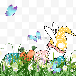 印象青城图片_复活节侏儒草地黄色帽子兔子