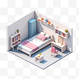 家具卧室图片_最小卧室房间的等距和标高的 3D 
