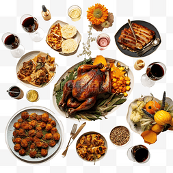 感恩节或朋友节节日餐桌食物的平