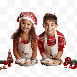 哥哥和妹妹在准备圣诞饼干时互相