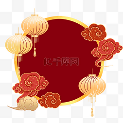 中国剪纸金色图片_春节兔年中国新年金色灯笼祥云边