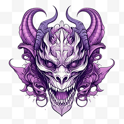 紫色龙头骨装饰纹身