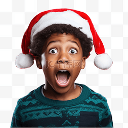 害怕的小表情图片_戴着圣诞帽的非洲裔美国男孩，红