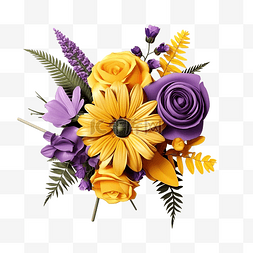 3d 渲染黄色花朵与紫色隔离