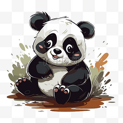 熊猫剪贴画可爱的熊猫熊坐在泥里