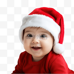 圣诞客厅里戴着红帽子的有趣女婴
