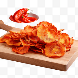 木制厨房板上的干红辣椒片卡皮亚