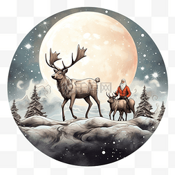 夜晚圣诞图片_驯鹿队和圣诞老人??在月亮上的圣