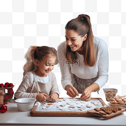 等待车回家的人图片_母亲和女儿在厨房里烤圣诞饼干