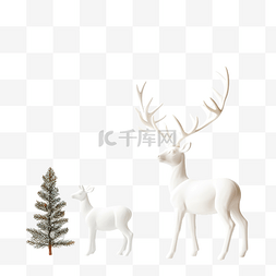 白色驯鹿图片_木桌上有白色驯鹿和圣诞树的假日