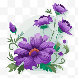 白色背景剪贴画上的紫色花朵和叶