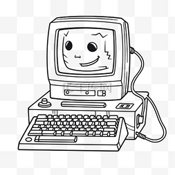 填空格图片_带有一点微笑的旧电脑轮廓素描 