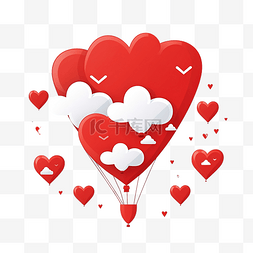 天空红云图片_平面式红白心形气球云情人节快乐