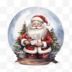 手绘插画圣诞圣诞老人坐着拿着雪