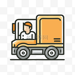 一个人驾驶卡车的线条插图 向量
