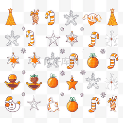 圣诞球橙色图片_圣诞节图标设置雪花帽子星星圣诞