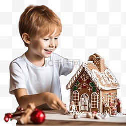 圣诞姜图片_小男孩和妈妈一起装饰圣诞姜饼屋