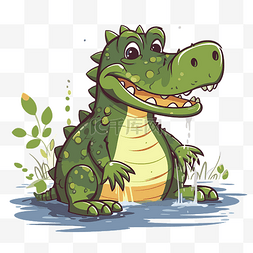卡通鳄鱼图片_鳄鱼剪贴画卡通鳄鱼在水中矢量图
