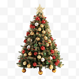 装饰圣诞树特写隔离在白色表面