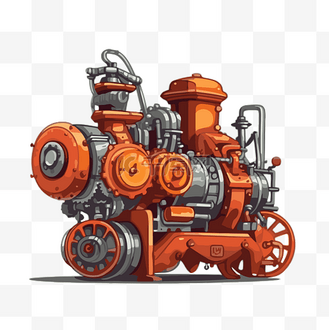 发动机剪贴画白色背景卡通上的橙色蒸汽机 向量