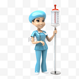 护士站在输液杆附近 3D 人物插图