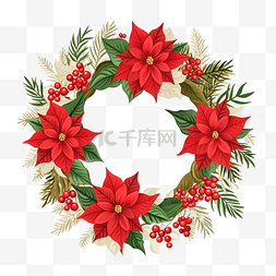 圣诞花环彩色一品红花矢量插图框