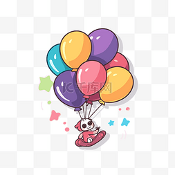 卡通熊猫与彩色气球在空中飞翔剪