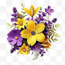 3d 渲染黄色花朵与紫色隔离