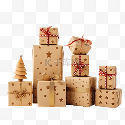 牛皮纸礼盒图片_圣诞牛皮纸礼盒，木质上装有圣诞
