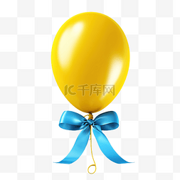3d 黄色气球与蓝丝带插图