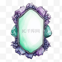 石英表矢量图片_萤石绿紫水晶宝石边框标签