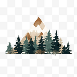 山湖背景图片_简约风格的树木和山脉插图