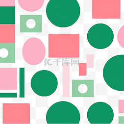 无缝绿色圆圈和粉色矩形几何图案