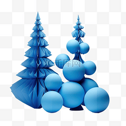 折纸手工图片_带有蓝纸圣诞树和球装饰的组合物