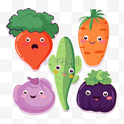可爱的卡通蔬菜贴纸套装 向量
