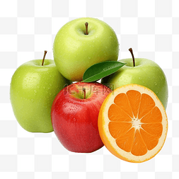绿色和红色的苹果和橙片水果分离