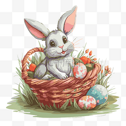 复活节兔子篮剪贴画可爱的灰色兔