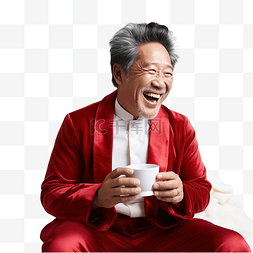 大笑人图片_圣诞晚会上快乐的中年亚洲男人喝