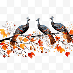 感恩节树枝上的火鸡鸟