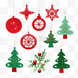红色节日庆典图片_圣诞手工制作的红色和绿色装饰品