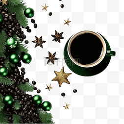 圣诞组合物，配有咖啡和绿色和黑