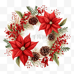 浆果矢量图片_圣诞节冬季矢量节日花环与一品红